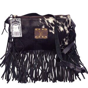 BRAND NEW!  'Keep it Gypsy' LV Upcycled Hair on Hide Leather Fringe Cowhide Bag